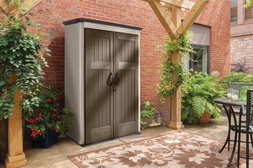 Rubbermaid Vertical Resin Outdoor Storage Shed With Floor (4 x 2.5 Ft) Weather Resistant Brown Organization for Home/Backyard/Garden Tools/Porch/Patio Cushions/Pool Chemicals/Toys - Image 5
