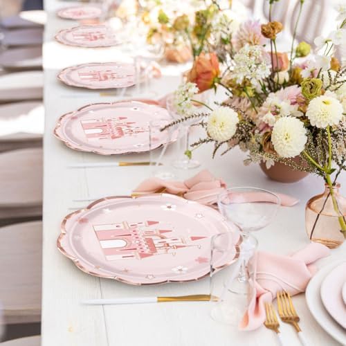 WRAPAHOLIC 25Pcs Castle Paper Plates - 9 Inch Pink Princess Castle Disposable Plates Decorative Dinner Plates for Party Tableware Supplies Table Decor - Image 6