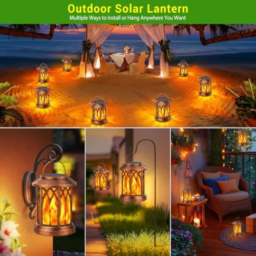 KOOPER 6 Pack Solar Lantern Outdoor Lights, Upgraded Flickering Flame Solar Lanterns Outdoor Waterproof, Auto ON/Off Lanterns Decorative Outdoor, Hanging Lantern for Yard Patio Garden Decor (Copper) - Image 7