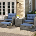 Vongrasig 5 Piece Patio Furniture Set, Small Balcony Furniture, PE Wicker Rattan Patio Chairs Set of 2, Outdoor Lounge Chairs with Cushions Ottomans &Glass Table for Porch Garden(Navy Blue) by Vongrasig