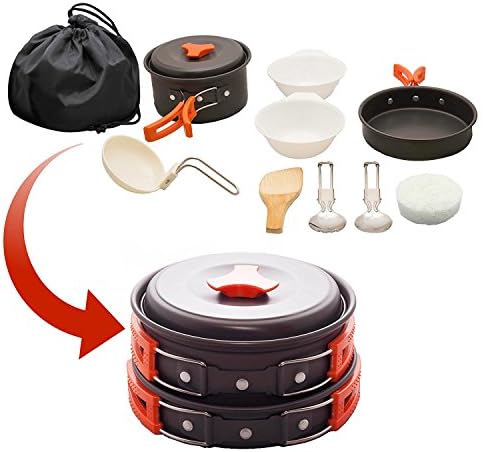 12-Piece Lightweight Camping Cookware Set – Nonstick Pot, Pan & Utensils for Backpacking & Hiking – Portable Mess Kit for 1–2 People, Bonus 2 Emergency Blankets - Image 3