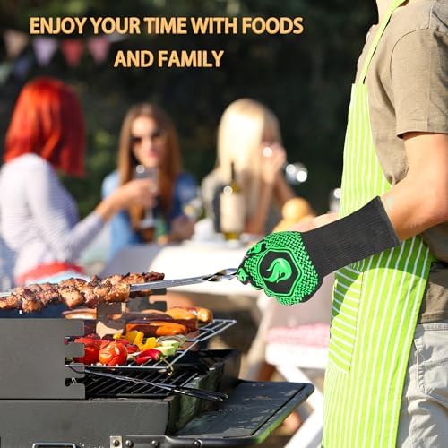 BBQ Gloves 1472F Heat Resistant Non-Slip Silicone 13.5in (Green) - Image 6