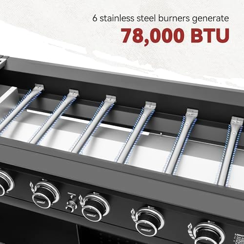Royal Gourmet GB6000 6 Burner Propane Gas Griddle with Folding Side Tables - Image 6