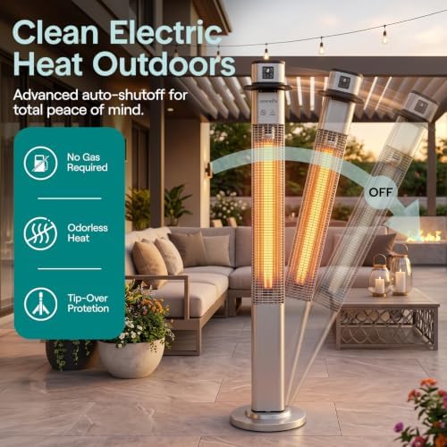 SereneLife Infrared Patio Heater, 1500W Electric Standing with Remote Control, IP44 Approved, Odorless, Three Power Settings, Indoor/Outdoor for Restaurant, Backyard, Garage, Decks - Image 5