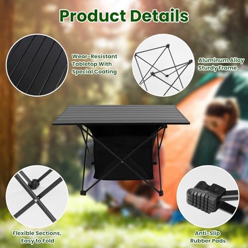 Camping Table with Storage, Lightweight Beach Table, Aluminum Portable Folding Table with Carry Bag for Outdoor, Travel, Picnic, BBQ, Cooking, Sand, RV (L) - Image 3