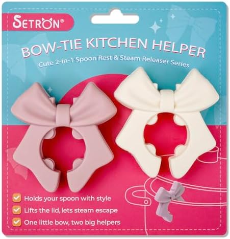 Bow Spoon Holder Cute Spoon Rest for Stove Top, Steam Releaser & Lid Lifter – Heat Resistant Silicone Cooking Gadget, Cute Kitchen Accessories, Gift for Home Cooks by Setron