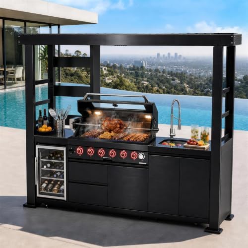 107.8" 6-Burner Modular Outdoor Kitchen Island, 85000 BTU Propane Gas Grill by Unknown