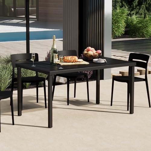 Costaelm Outdoor Dining Table for 6, Rectangular Metal Patio Table, 6-Person Weather Resistant Steel Slat Table for Lawn Garden Backyard, Black by Costaelm