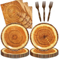 Wood Grain Slice Party Decorations 48Pcs Disposable Camping Hunting Plates Napkins Forks Supplies for Forest Baby Shower Decor Rustic Wood Slice Birthday Party Decorations by Unknown