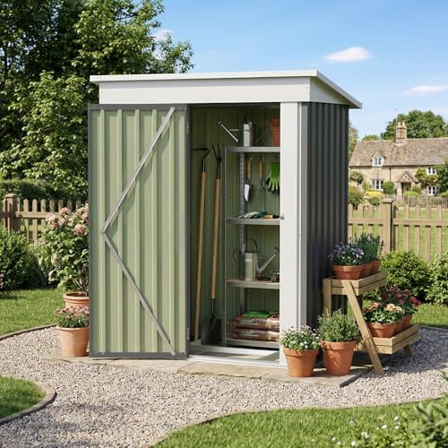 Devoko 5x3 FT Outdoor Storage Shed with Floor Frame, Gray - Image 7