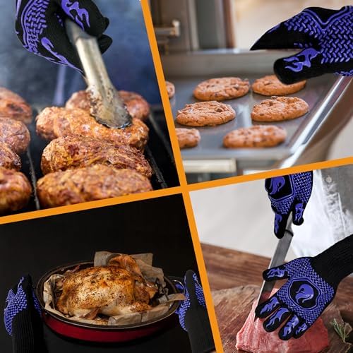BBQ Gloves 1472F Heat Resistant Non-Slip Silicone 2 Pairs (Blue) - Image 5