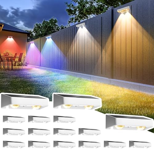 SOLPEX Solar Fence Lights Outdoor, 9 Fixed Colors ＆ Color Changing Fence Solar Lights Outdoor Waterproof IP65, LED Deck Lighting for Backyard Wall Step Patio Railing Pool Porch (16 Pack) by Solpex