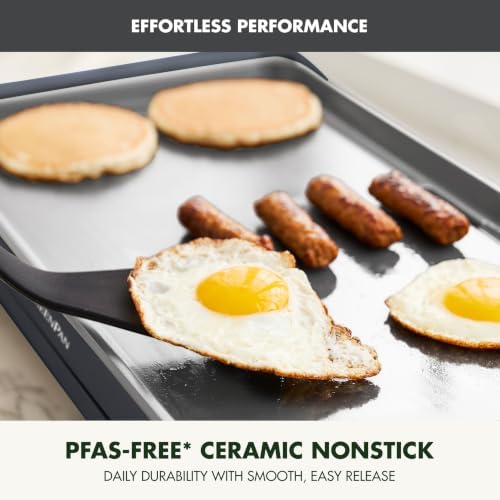 GreenPan Advanced 10.5”x 20” Electric Griddle with Warming Drawer, Ceramic Nonstick PFAS-Free Coating, Temperature Control, Easy and Versatile Countertop Meals, Dishwasher Safe, Graphite - Image 2