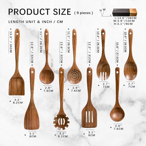 Wooden Spoons for Cooking, 9-Piece Acacia Wood Cooking Utensil Set - Image 2
