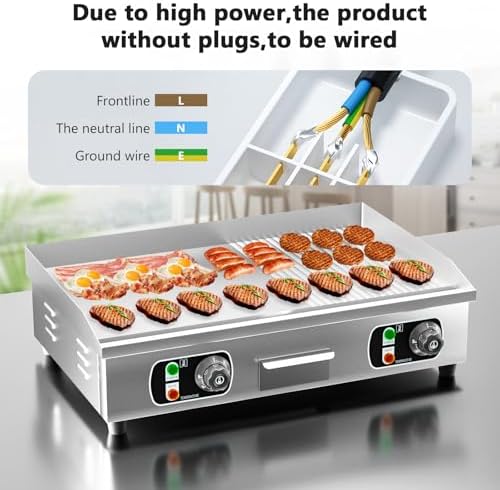 29" Commercial Electric Countertop Griddle,110V 3000W Flat Top Grill Hot Plate BBQ,Adjustable Thermostatic Control 122°F-572°F,Stainless Steel Restaurant Grill for Kitchen(NO PLUG) - Image 6