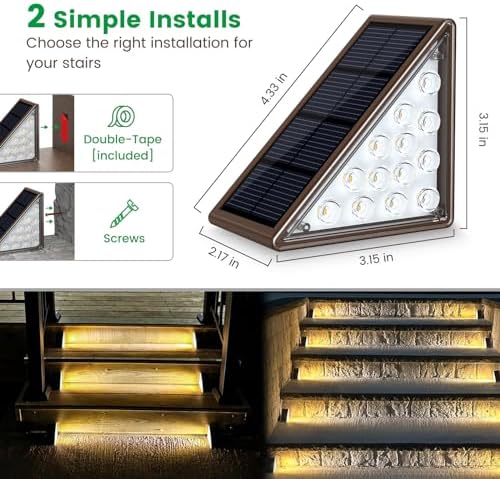 JOFIOS Solar Step Lights for Outside,4pack Solar Stair Lights Outdoor Waterproof IP67,Outdoor Deck Step Lights,Solar Outdoor Lights for Staircase,Patio,Front Step(Warm Brown) - Image 4