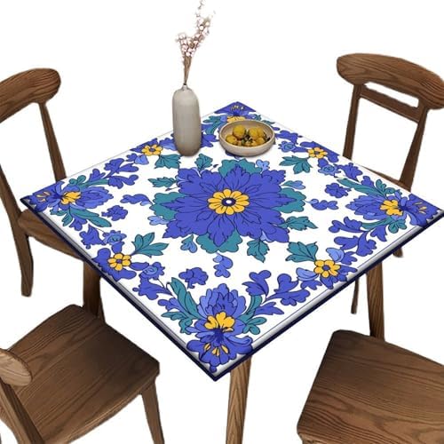 Square Elastic Fitted Tablecloths, Mexican Talavera Pattern Printed on Stain Resistant Outdoor Patio Table Cover, Ideal for Special Occasions Holidays, Fit for 40" x 40" Square Tables by JRBSZMI2