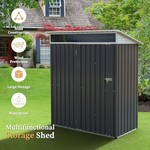 Vongrasig 5 x 3 x 6 FT Outdoor Storage Shed Clearance, Metal Garden Shed with Large Window and Lockable Door, Anti-Corrosion Waterproof Tool Shed for Backyard Patio, Lawn (Dark Gray) - Image 6