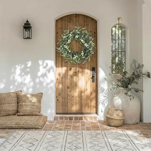 Pinkpum 20'' Eucalyptus Wreath for Front Door Green Decor for Home Farmhouse Wall Spring Summer Fall Outdoor Indoor Porch Window All Seasons - Image 4