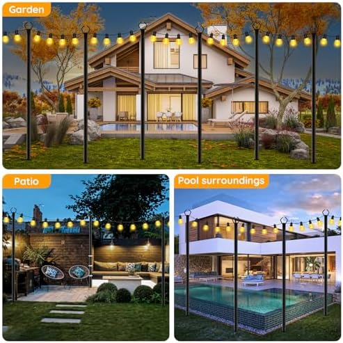 AHRLHR 7 Pack String Light Poles,Poles for Outdoor String lights10 Ft Metal Poles with Fork for Outdoor String Lights,Outdoor Light Poles with Fork,Patio,Deck,Backyard - Image 2