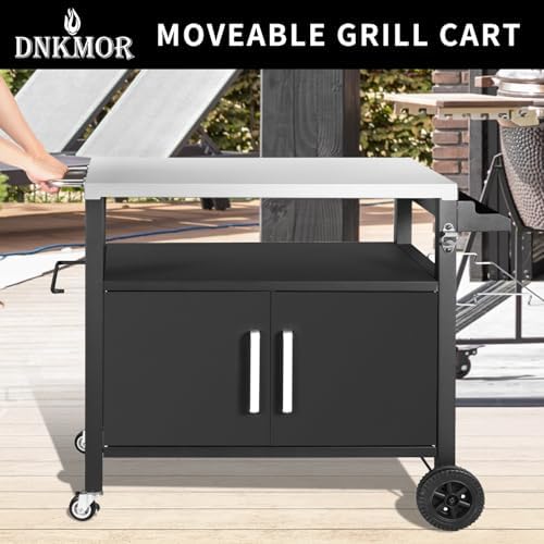 Dining Cart Table with Big Storage Cabinet,Movable Table Outdoor Kitchen - Image 4