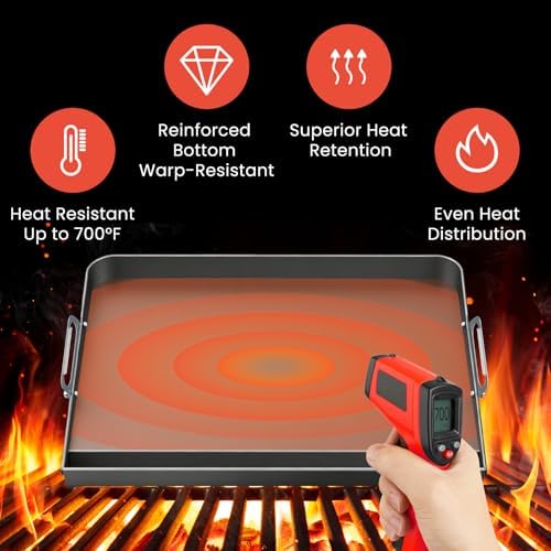 23x16 Inch Nonstick Universal Grill Griddle for Gas Grill, Built-in Grease Channel & Reinforced Even-Heat Base, Easy Clean, BBQ Griddle Plate for Outdoor BBQ, Camping, Indoor Stovetop Cooking - Image 6