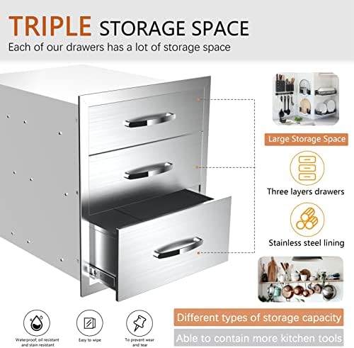Outdoor Kitchen Drawers 20W x 27H x 23D Inch, Flush Mount Access BBQ Island Drawers for Outdoor Kitchens or BBQ Island Patio Grill Station - Image 3