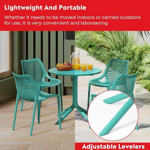 Costaelm Small Patio Table, Outdoor Round Dining Table, Weather Resistant Outside Table for Poolside Deck Lawn Garden Backyard, Turquoise - Image 4