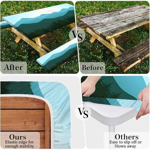 CAPSCEOLL Fitted Picnic Table Cover with Bench Covers 8ft - Green Mountain - Image 6