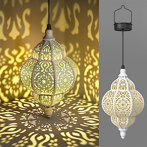 Hapjoy Hanging Solar Lights Outdoor Garden Decor Solar Lantern Waterproof Plastic Moroccan Outdoor Decorations for Patio Pathway Yard Backyard Garden Decorative (2, White) by Hapjoy