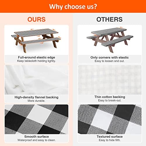 5ft 60" Picnic Table and Bench Cover, 3 Pack, Black-White Checkered - Image 6