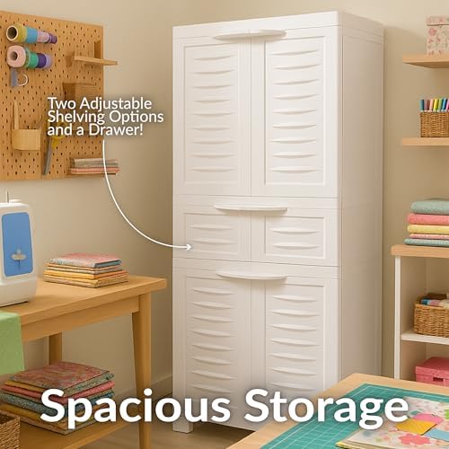 Sunnydaze 57" Garage Storage Cabinet with Doors & Shelves, Speckled White - Image 4