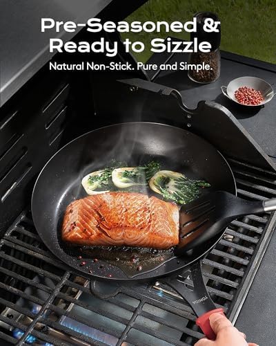 Carbon Steel Pan, 12 Inch Nonstick Frying Pan Skillet with Lid - Image 4