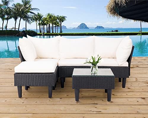 FDW 5-Piece Patio Furniture Set | Khaki | Outdoor Wicker Furniture - Image 5