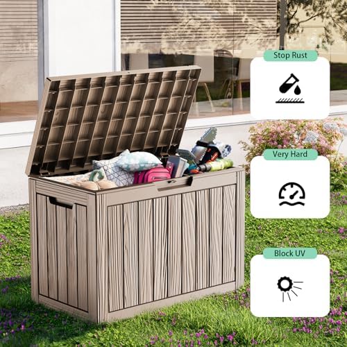 60 Gallon Outdoor Waterproof Storage Box, UV Resistant Resin Deck Box with Built-in Handle, Outdoor Storage Container for Patio Furniture, Garden Tools, Patio Cushions, Grey - Image 3