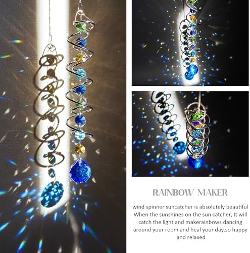 20.5in Sea Blue Crystal Gazing Ball Spiral Wind Spinner Suncatcher - Image 3