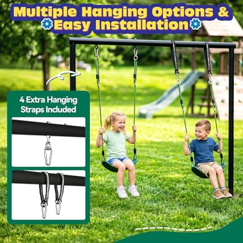 HeyZoo 2 Pack Heavy Duty Kids Swing Seat 330LBS, 79" Adjustable Rope, Green - Image 6