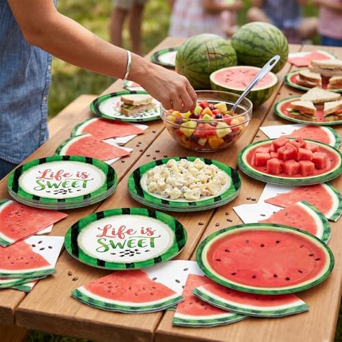 40pcs Watermelon Slice Disposable Party Plates and Napkins Set, Summer Fruit Themed Paper Tableware for Pool Party, BBQ, Picnic, Kids Birthday, Luau Party Supplies,Suitable for 20 Guests - Image 5