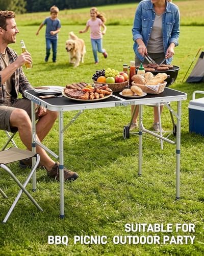 Outvita 3ft Portable Folding Camping Table Lightweight Suitcase Black - Image 7