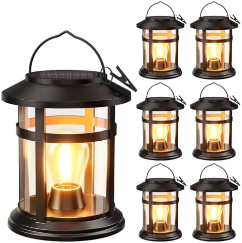 Solar Lantern Outdoor Waterproof, 6 Pack Bright Hanging Solar Lights for Outside Decorative, Upgraded Solar Powered Lanterns LED Lighting for Garden Patio Porch Decor Gifts by BONLION