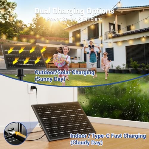 200FT Solar String Lights Outdoor Waterproof, 72+2 LED Solar Powered Lights with Remote Control, 3 Light Modes & Dimmable, USB-C Charging for Patio, Backyard, Garden, Camping - Image 5