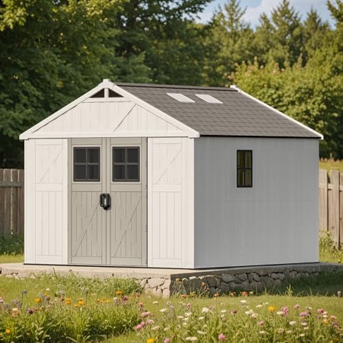 Patiowell 10x10 FT Resin Outdoor Storage Shed with Floor, Beige by Patiowell