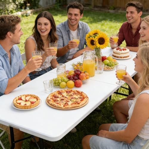 SUPER DEAL 8FT Folding Picnic Table for Indoor Outdoor, Portable Fold-in-Half Plastic Dining Camping Party Table with Carrying Handle - Image 2