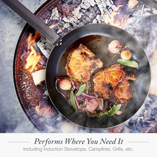 Merten & Storck Pre-Seasoned Carbon Steel 12" Frying Pan Skillet, Cast Iron Lightweight, Durable, Sear Grill Broil Fry, Indoor Outdoor Cooking, Easy to Clean, Oven Safe, Induction, Steel Handle, Black - Image 5