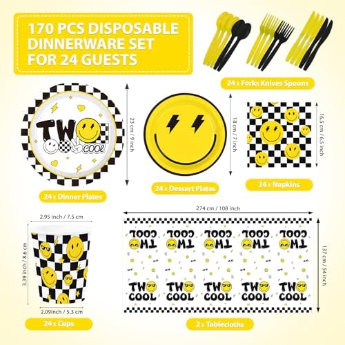 170 Pcs Two Cool Birthday Party Decorations for Boys, Serves 24 - Image 2