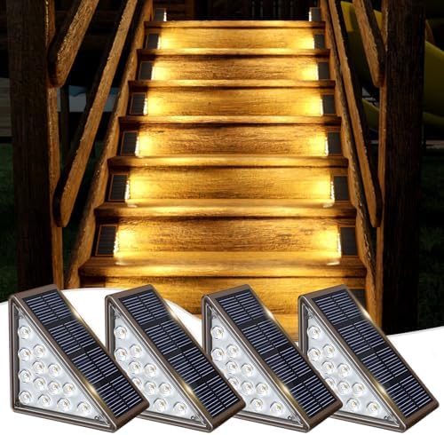 JOFIOS Solar Step Lights for Outside,4pack Solar Stair Lights Outdoor Waterproof IP67,Outdoor Deck Step Lights,Solar Outdoor Lights for Staircase,Patio,Front Step(Warm Brown) by JOFIOS
