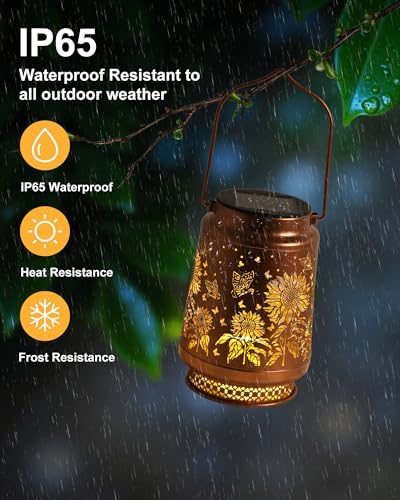 2 Pack Sunflower Solar Lanterns Outdoor Waterproof, Garden Decor Birthday Gifts for Women Mom Grandma Sister, Metal Hanging Solar Lights Outside Decorative for Backyard Patio Lawn Pathway Landscape - Image 3