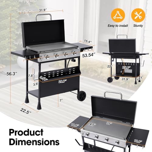 4-Burner Propane Gas Griddle with Removable Stand, 40,000 BTU - Image 3