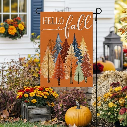 CROWNED BEAUTY Fall Welcome Trees Garden Flag for Outside 12x18 Inch Orange - Image 2