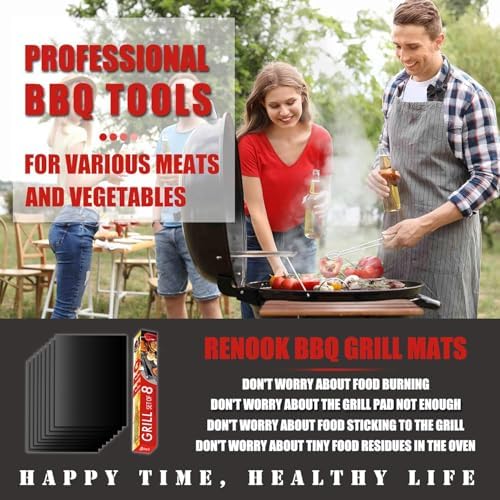 Set of 8 Black BBQ Grill Mats for Outdoor Gas Grill - Image 2